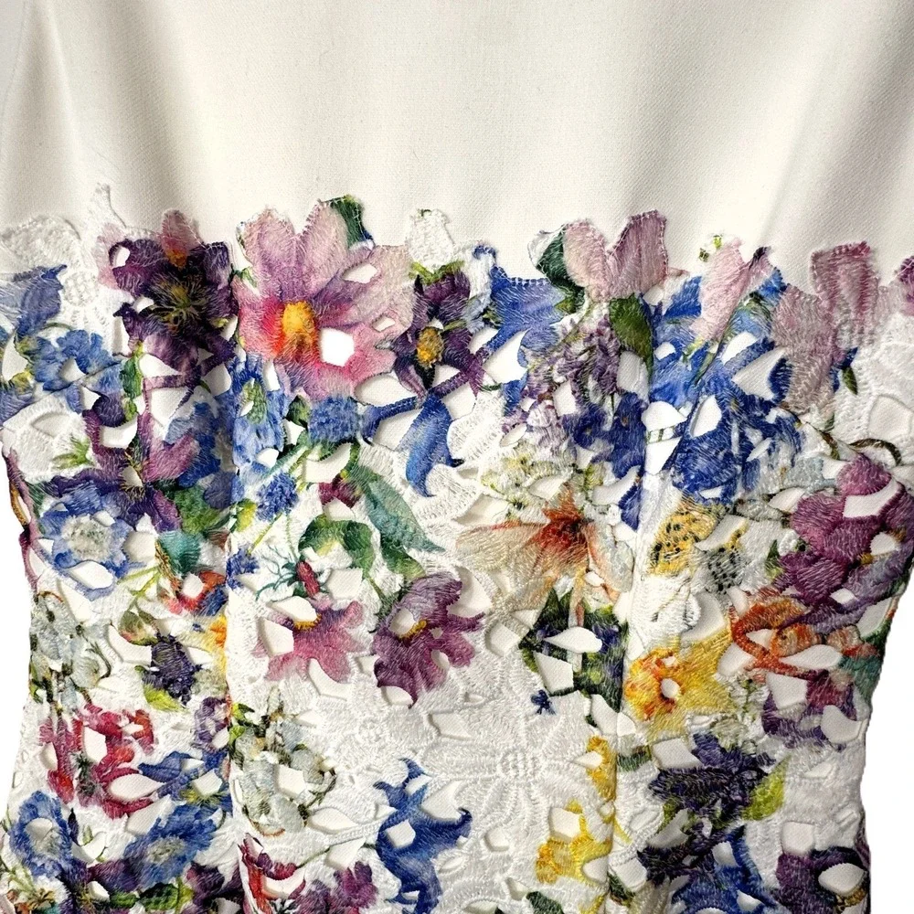 NWT‎ Tahari ASL Floral Lace Sheath Dress Womens 2 Cream Watercolor Pastel Spring